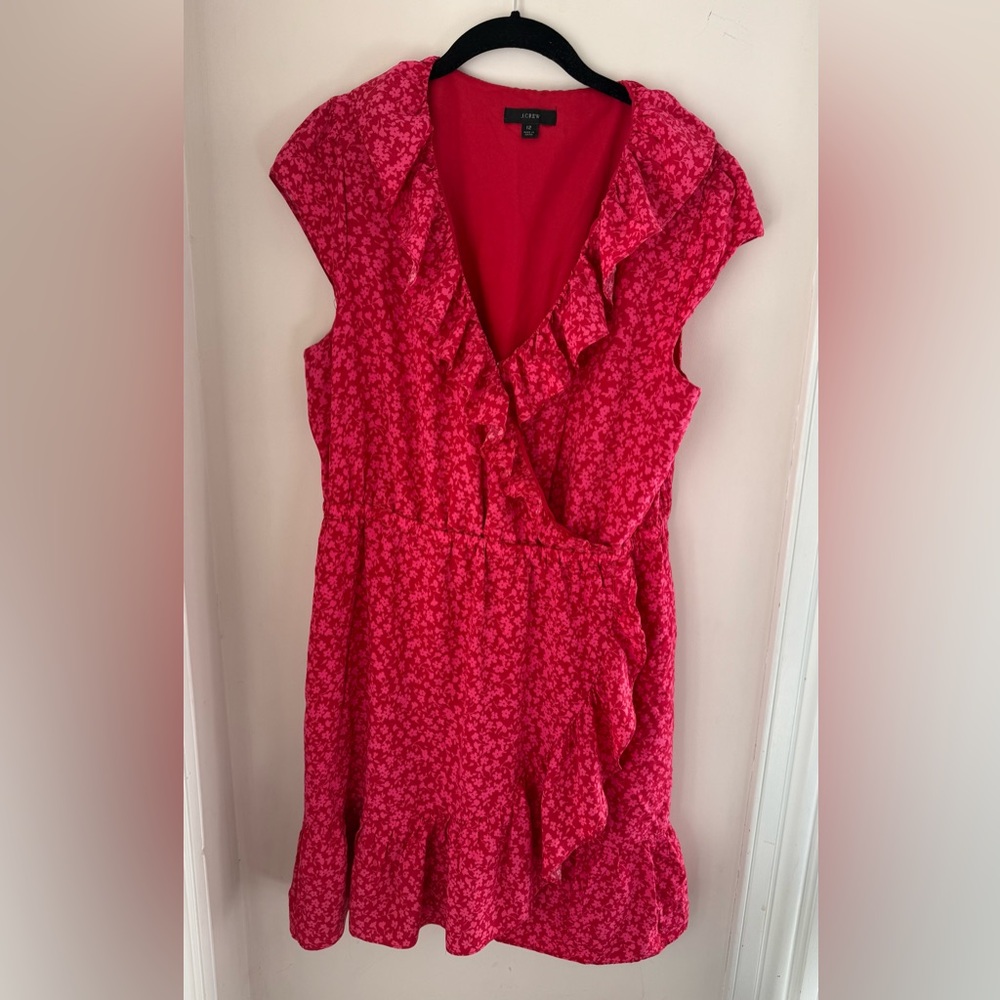 J. Crew Clarice Floral ruffle flounce faux wrap dress size 12 excellent